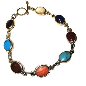 Vintage Sterling Silver Multi Stone Toggle Bracelet